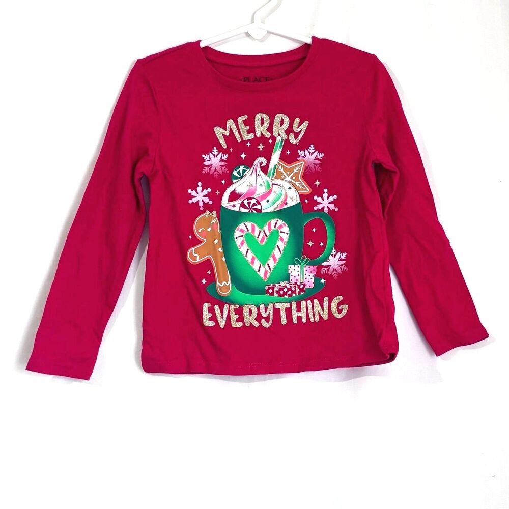 The Childrens Place Girls Merry Everything Shirt Size XS 4 NWOT Red Holiday Mug